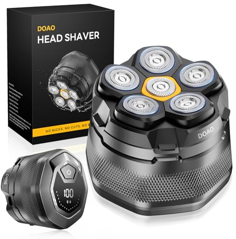 DOAO Head Shavers for Men, 6D Magnetic Floating Blades, Smooth Shave in 3 Minutes, USB-C Rechargeable, 180min Runtime, Wet & Dry, Easy Clean, Anti-Slip Design，A6 Plus