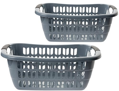 Sustania - Set di 2 vasche per la biancheria, 55 x 37 x 20 cm, 30 l, in plastica, con manici confortevoli e ventilazione, made in EU