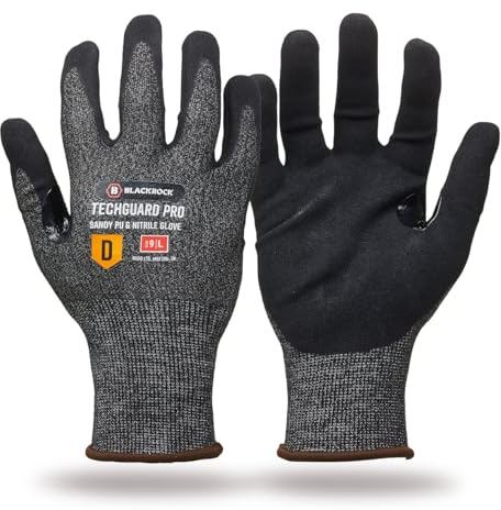 Blackrock TechGuard Pro Cut Resistant Safety Gloves – ISO Cut Level D, EN388 4X42D, Sandy Nitrile Palm for Oily Grip, 21 Gauge Liner, Touchscreen Compatible - Size 7/S