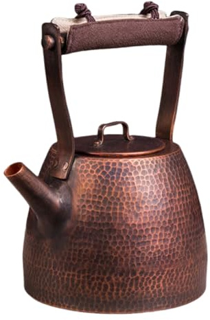 Handmade Solid Copper Tea Pot, Vintage Hammered Teapot with Heat-Resistant Handle, Thick Stovetop Teapot for Home Restaurant Loose Tea and Tea Bags