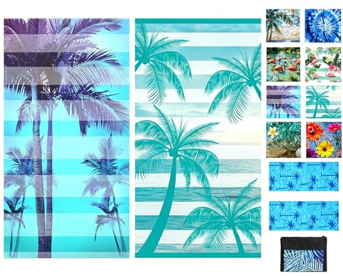 JAODFK 2 Pcs Microfibre Beach Towel 71X32 Quick Dry Lightweight Sand Free Extra Large Thin Towels Travel Essentials For Adults Womens Swim Bath Accessories Mats Holiday Must Haves Coconut Tree