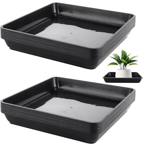 LOPYXBR 12 Pack Square Plant Saucer, 25 x 25 cm Plant Pot Saucers Black Plastic Plants Water Drip Tray, Square Plants Saucer Tray for Indoors & Outdoors No Holes Plants Garden Saucers for Plant Pots