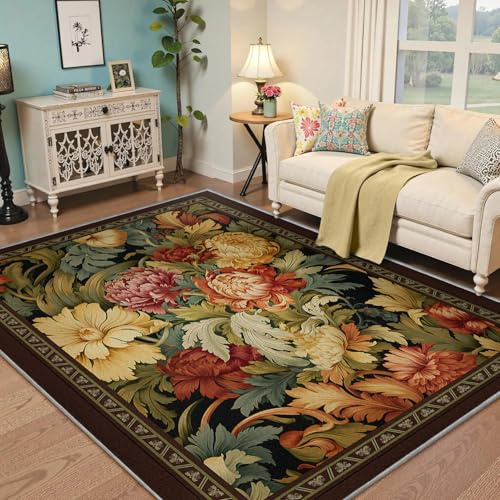BYLEEHOMED Vintage-Blumenteppiche waschbare Teppiche traditionelle orientalische botanische Figuren rutschfeste Wohnzimmerteppiche weiche Tumble-Klassenzimmerdekoration 180x270cm