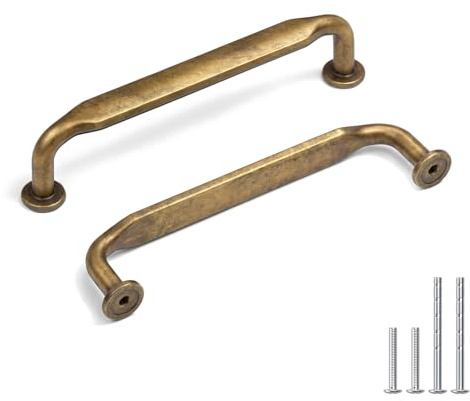 Rergy 10 Stück Schrankgriffe Vintage-Messing, 128mm Lochabstand Griffe für Küchenschränke, Robuste Zinklegierung Möbelgriffe für Kleiderschrank, Schublade und Kommoden