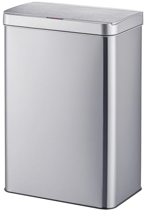 Relaxdays Poubelle à capteur 50 L Automatique en INOX brossé, Porte-Sacs, Poubelle de Cuisine 53.5 x 42 x 27 cm, Argent