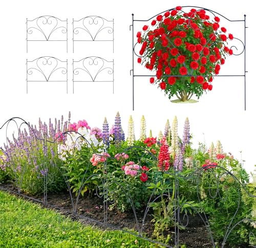 Relaxdays Beeteinfassung, 5er Set, Metall, HxB: 45 x 50 cm, Beetumrandung zum Stecken, Zierzaun Beet & Rasen, schwarz