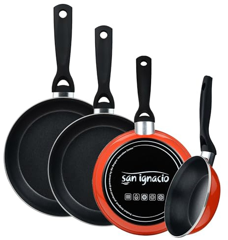 Juego de Sartenes Expert Valencia: Juego de 4 Sartenes de Ø18Ø20Ø24Ø28cm en Acero al carbono color Naranja antiadherente y resistente EXPERT VALENCIA San Ignacio