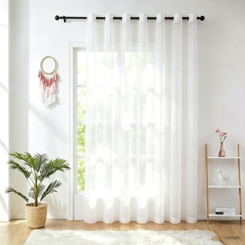 Halvskira Gardiner 215 x 70 cm Halvtransparent, Öljetter, Ljusfiltrering Voile Fönster Luftig, Fluffig, Andningsbar, Modern för Sovrum, Kök Och Vardagsrum, Vit