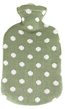 Sänger Wärmflasche 2 Liter, Wärmeflasche Gummi Wärmekissen, mit Strickbezug Punkte, maigrün