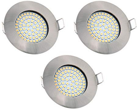 vislux LED Einbaustrahler 230V - 58mm - 70mm - Edelstahlgebürstete Einbauspots Badezimmer- Energiesparende warmweiße Einbauleuchten - 3,5W 330lm 3000K - (3er Pack) - (Matt-Chrom)