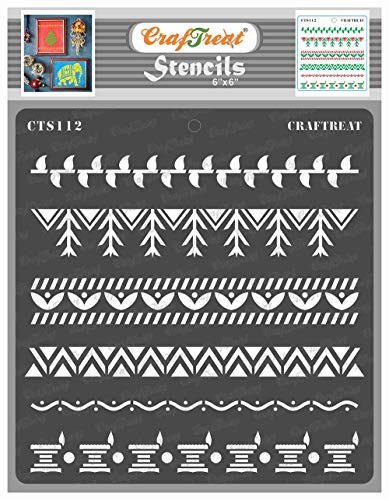 CrafTreat Border schablonen zum malen An leinwand, holz, papier kunst, wand, boden, scrapbooking Und bullet journal -6X6 inches- wiederverwendbar DIY Warli grenze schablonen malen borders für handwerk