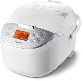 Toshiba Rice Cooker 6 Cup Uncooked – Japanese Rice Cooker with Fuzzy Logic Technology, 7 Cooking Functions, Digital Display, 2 Delay Timers and Auto Keep Warm, Non-Stick Inner Pot, White