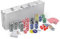 AufuN Pokerkoffer 500 Chips Laser Pokerchips 12 Gramm Metallkern, inkl. 2X Pokerdecks, 5X Würfel, Dealer Button, Big Blind, Little Blind, Poker-Set mit Silber Aluminium Gehäuse mit 2 Schlüssel