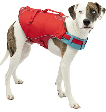 Kurgo Surf n' Turf Hundeschwimmweste | Rettungsweste für Hunde | Kajak Rettungsweste für Haustiere | Hunde Regenjacke für Pool oder See | reflektierend | maschinenwaschbar | Chili Rot (Medium)