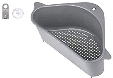 Onerbuy Sink Strainers Basket, No Drilling Triangular Sink Corner Drain Shelf with Suction Cup, Sink Storage Rack Holder for Kitchen Bathroom Soap Box Organizer