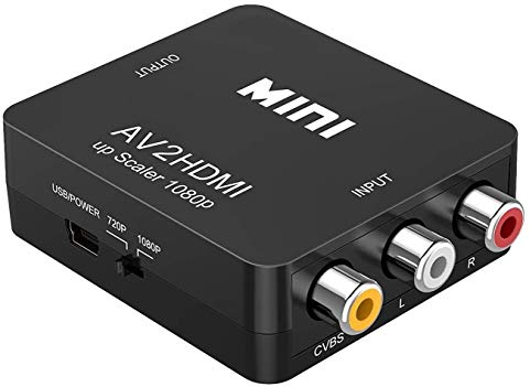 RCA vers HDMI Adaptateur, 1080P AV vers HDMI Vidéo Audio Convertisseurs, Mini RCA Composite CVBS AV à HDMI Converter, Support PAL/NTSC avec Câble pour TV/PC/PS3/PS2/ STB/Xbox VHS/VCR/Blue-Ray/DVD