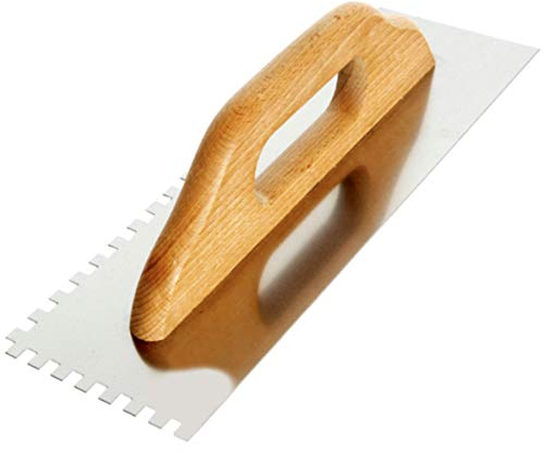Toolty Professional Stainless Steel Square Notched Trowel, Tiling Trowel, Plastering Trowel -580mm, 10x10mm - for Adhesive mortars - Wooden Handle, Tile, Tiling, Adhesive, DIY - TLTY-5710