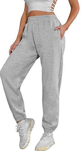 heekpek Pantalon Chandal Mujer Pantalon Algodon Deportivo Sueltos Largos Pantalon Jogger para Mujer Pantalones Deporte con Bolsillos y Elastica Cintura Alta Casual Ropa de Casa, Gris Claro, M