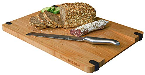 DuneDesign Schneidebrett aus Massivholz mit Ausgießer, 44 x 30 x 2 cm, Dulcimer, Bambus, rutschfest