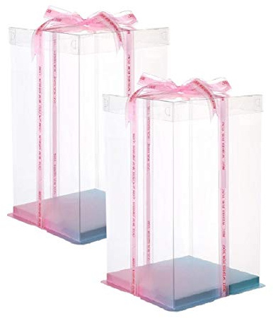 4 Layer Tall Transparent Cake Box 6 Bakery Carrier Packing with Lids, 2 Pack Clear Box for Wedding, Birthday, Anniversary Display Pack Box, Gradient Ramp Base