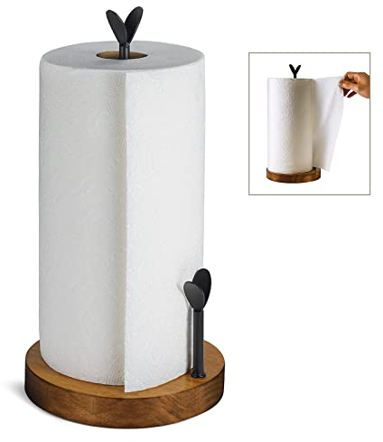 TJ.MOREE Farmhouse Küchenrollenhalter Arbeitsplatte, Holz Küchenrollenhalter stehend, Einfach Rustikaler Papierrollenhalter Werkstatt mit Einem Hand für Küche, Esstisch, Heimdekoration