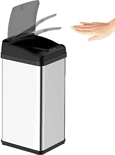 BAKAJI Pattumiera con Apertura Automatica e Sensore Infrarossi a Batteria Capacità 48Lt Bidone Spazzatura Cucina in Acciaio Inox Design Moderno Casa Ufficio Dimensione 32 x 27 x 70 cm
