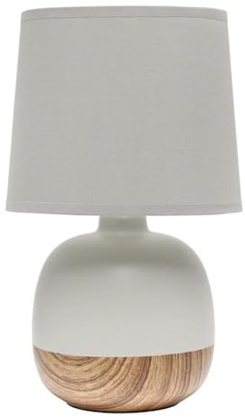 Simple Designs LT2078-LWG Petite Mid Century Table Lamp, Light Wood and Light Gray
