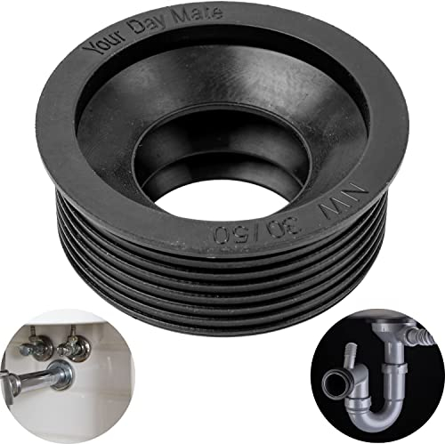 Siphon Rubber Sleeve, 1 Piece, Made of Rubber, NW 30/50, for DN50 HT Drain Pipe Inside Ø 50 mm and 1 ¼ Siphon Pipe Outside Ø 28-32 mm, Rubber Nipple with Ø 55 mm Stop, 25 mm Long Siphon Seal