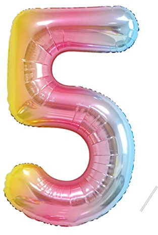 Geburtstag zahlen luftballon 5 jahre | Folienballon 5 XXL Regenbogen Farbverlauf-Riesen Folienballon in 40 - 101cm Geburtstagsdeko - Ballon Zahl Deko zum Geburtstag - fliegt mit Helium