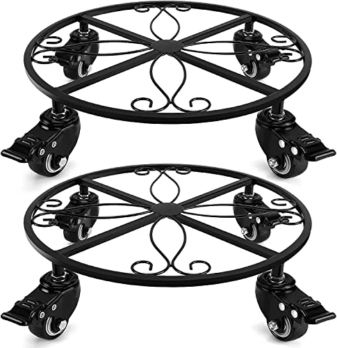 DUNAKE Pflanzenroller Metall Rollbrett Pflanzen Outdoor 12 Zoll, Untersetzer Mit Rollen Rund, Blumentopf Untersetzer 30 cm, Pflanzenhalter Mit Feststellbaren Rollen (Color : 2packs)