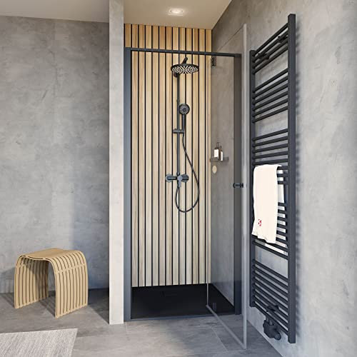Schulte porte douche pivotante niche 100x200 noir, décalage ouverture de la porte, verre 6mm autolevant
