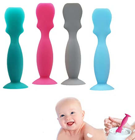 DHinkyoung 4 Pcs Baby Diaper Cream Spatula Silicone Nappy Rash Cream Applicator Butt Spatula with Suction Cup for Newborn Facial Cosmetic