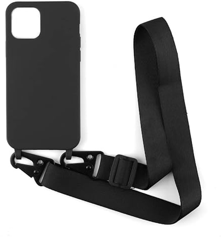 PuYu Zhe Compatible With iPhone 14 Pro Max Case,Soft Matte Silicone TPU Crossbody Cover with Adjustable Neck Cord Lanyard Strap,Slim Stylish Shockproof Lanyard Case-Black