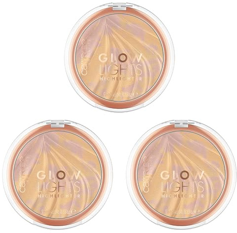 Catrice Glowlights Highlighter, Nr. 010, Nude, hochpigmentiert, natürlich, strahlend, schimmernd, vegan, ölfrei, ohne Parfüm, ohne Alkohol, 3er Pack (3x9.5g)