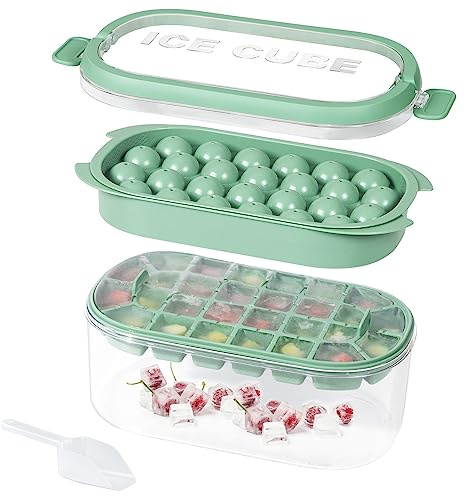 Eiswürfelschale mit Deckel und Behälter, KIKIGOAL Sphere Ice Cube Maker Eiswürfelschalen für Gefrierschrank, 2 Tiers Ice Cube Ice Tray zum Kühlen von Cocktails & Whiskey mit Storage Ice Box