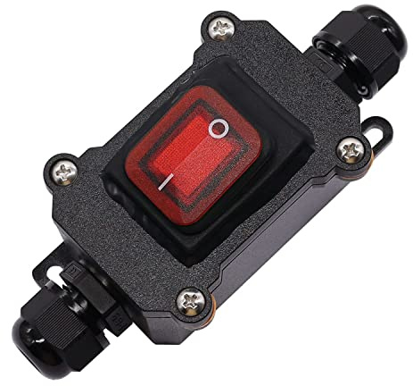 Interruttore a cavo in linea DPST 220V IP68 impermeabile On-Off-On con pulsanti di luce rossa, linea di ingresso e uscita a due lati, interruttore elettrico all'aperto di arresto