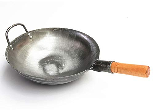 OQHAIR Wok in Ferro Wok in Ferro Tradizionale Fatto a Mano Padella Antiaderente Pentole per Fornello a Gas Antiaderente 30/32/34 cm (Size : 34cm) (36cm)