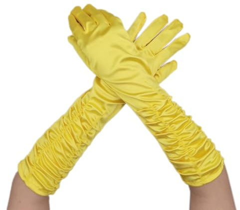 Wambere Damen Lange Handschuhe Satinhandschuhe Classic Fest Party Hochzeit Braut Handschuhe Opernhandschuhe Elastisch Erwachsene Größe bis Handgelenk Länge,Gelb