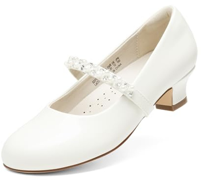 DREAM PAIRS Girl's Ballet Flats Mary Jane Strap Flat Shoes Princess Ballerina,Size 28.5,White-Pat,SDFL2403K