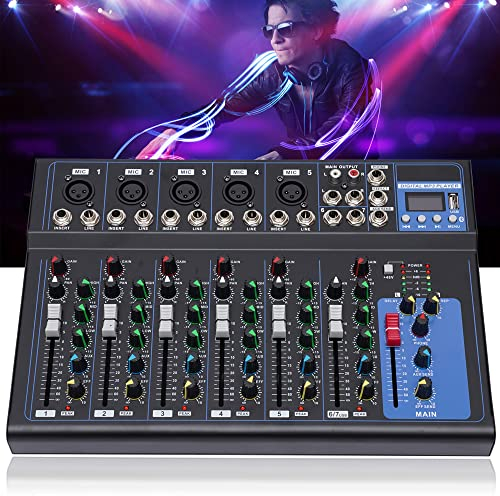 BRRIDE Digitaler Audio Mixer 7-Kanal Sound Mixing Console tragbare Digitales Mischpult 3-Band-Entzerrung für jeden Monokanal integriertes Bluetooth für DJ Network DJ Mischer