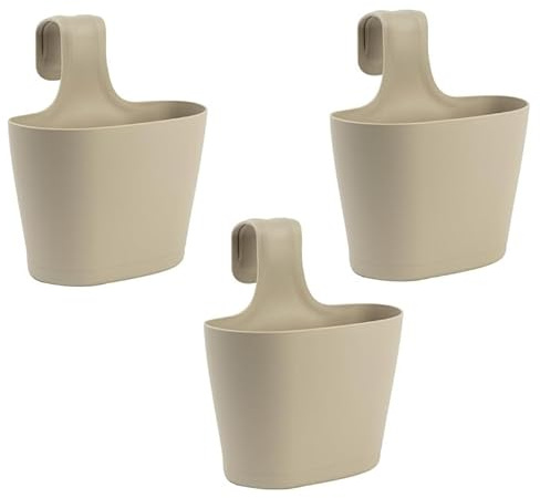 Engelland 3 x Blumentopf zum Auf-Hängen, Geländertopf, Sand, Hängetopf, Balkon-Kasten, oval, Übertopf, Pflanzkasten, mit Wasserspeicher/Wasserauffangschale, 2,8 Liter