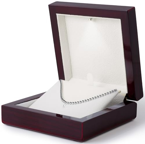 Cokos Box Joyero de madera con luz LED, caja de madera de 10 x 10 x 3,8 cm, caja de regalo para manualidades, pasatiempos, hombres, mujeres, él, sus ocasiones, 1, caoba, interior crema