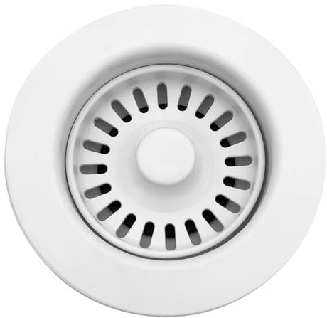TGEOND White Kitchen Sink Drain Assembly, 3-1/2 inch Polymer Kitchen Drain Strainer Kit with Removable Basket Strainers Stopper Matching for Granite/Fireclay Sinks