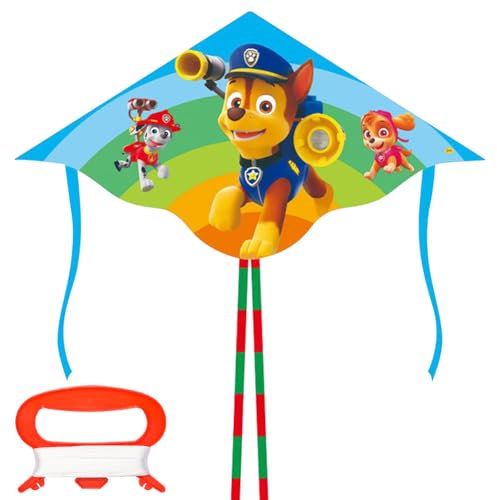 RANJIMA Drachen Kinder, Cartoon Anime Flugdrachen, Lenkdrachen Kinder Kinderdrachen mit Langen Schwanz und 100m Drachenlinie, Kinder-Drachen mit Dog-Patrol Motiv für Anfänger Ab 3 Jahre Kinder