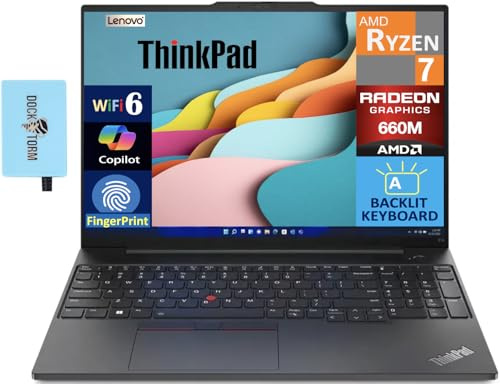 Lenovo ThinkPad E16 Business Laptop 16.0 WUXGA Display (AMD Ryzen 7 7735U, 64GB DDR5, 1TB PCIe SSD, AMD Radeon 660M, Backlit KB, Fingerprint, Thunderbolt 4, Win 11 Pro) w/Dockztorm Hub
