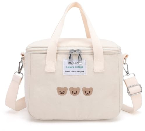 Insulated Lunch Bag for Kids Girls, Cute Lunch Bag Box, Large Capacity Lunch Bag with Handle and Strap, Reusable Leakproof Insulated Lunch Box, for Kids Teen Women, for Work, Picnic, School (White)