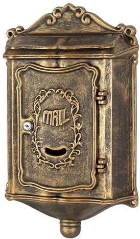 zxhrybh Briefkasten für den Außenbereich, Wandbriefkasten, Abschließbarer Postkasten aus Gusseisen im Europäischen Retro-Stil aus Schmiedeeisen, für Firmenpostämter und Villen(Brass)