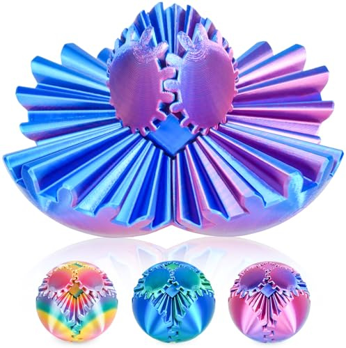 Gear Ball 3D gedrucktes Fidget Spielzeug Drehbare Zahnradkugel Stressabbau Schreibtischspielzeug Erwachsene und Kinder Geschenk für Weihnachten Wichteln (Glänzendes Lila, Durchmesser: 6,5 cm)