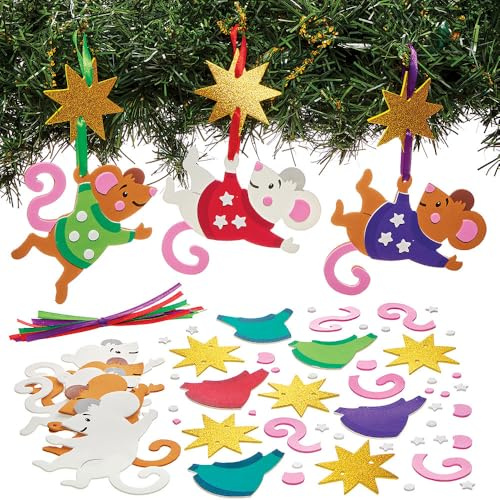 Baker Ross FN317 Weihnachten Mäuse Dekoration - 8er-Pack, Weihnachtsbasteleien für Kinder, Weihnachtsdekorationen