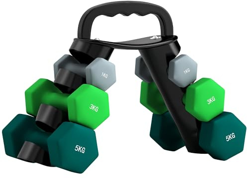 SPORTNOW Lot d'haltères hexagonaux, haltères musculation, 2 x 1 kg, 2 x 3 kg, 2 x 5 kg, avec support convertible d'haltères, pour entraînement à domicile, kettlebell, exercice d'haltérophilie